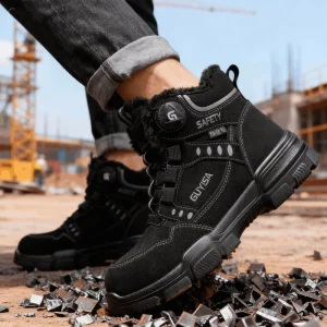 Black Color Anti static Non slip Steel Toe Warm Man Work Winter Safety Shoes