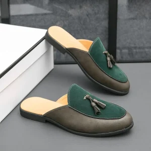 Black Green Men’s Half Slippers Shoes for Men Mules Casual Designer Leather Shoes Fashion Loafers Luxury Sandals Slippers