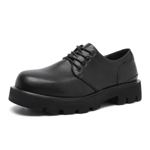 Black Men’s Derby Shoes Big Round Toe Lace Up Height Increasing Casual Platform Shoes Thick Soles