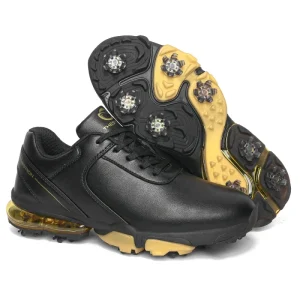 Black Men’s Golf Shoes Microfiber Leather Waterproof Golf Shoe for Adult Men