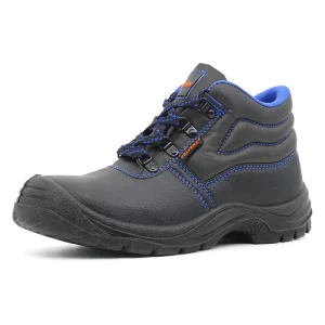Black PU Artificial Leather Anti Slip Oil Resistant Puncture Proof Iron Toe Industrial Work Boots Safety Shoes for Men