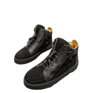 Black Spiked Platform High Top Sneakers Men Studded Rivet Fashion Punk Streetwear Casual Summer Hip hop
