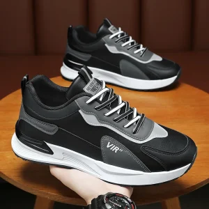 Black Walking Style Shoes Skateboarding Running Shoes Three Colors Leather Men Shoes