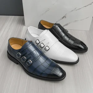 Black White Dress Slip on Shoes for Men Men’s PU Dress Shoes Comfortable Breathable Formal Business Oxfords Leather Shoes