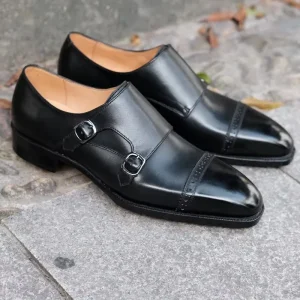 Blake Handmade Square Leather Oxfords Men Shoe Welted Monk Slip On Double Buckle Wedding Dress Shoes Genuine Leather