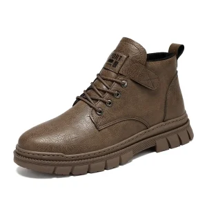 Boots Men’s New High Top British Style Black Workwear Motorcycle Casual Leather Shoes Men’s Leather Boots