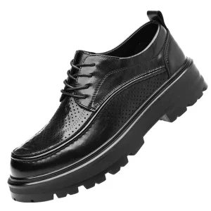 Branded Formal Men’s Leather Loafers Lace up Embroidered Black Pointed Toe EVA Rubber Midsole Lightweight All Seasons Office
