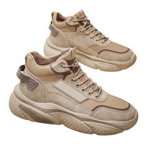 Breathable Autumn Men’s Sports Shoes High-Top Trendy All-Match Thick-Soled Casual Running Solid Color Synthetic