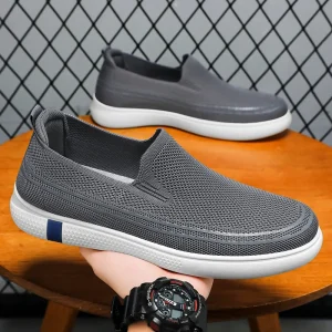 Breathable Korean Style Summer Sporty Slip-On Flat Walking Shoes Casual Dad Shoes with Comfortable Knitting Mesh Upper