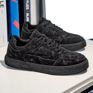 Breathable Korean Style Trendy Men’s Casual Sports Sneakers Artificial Leather Upper Lace Up Closure Durable Shoes