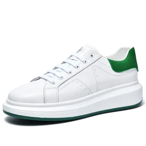 Breathable Solid Color Men’s Low-Top Sports Sneakers Cowhide Thick-Soled Height-Increasing Casual Versatile Loafers Skate Trend