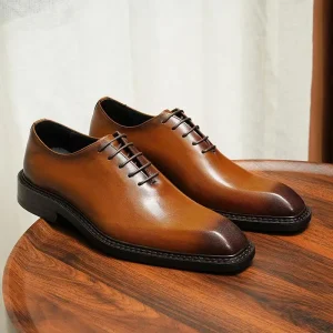 British Brogue Carved Men’s Shoes Thick Sole Height Increasing Groom Wedding Genuine Leather Men’s Business Formal Leather Shoes