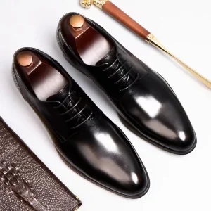 British Men’s Business Suit Oxfords Loafers Lace Up Size 37-48 Classic Single Wedding Meeting Cow Leather Shoes Mesh Rubber