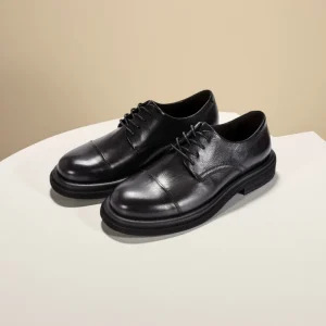 British Retro Handmade Casual Leather Men’s Derby Shoes Platform Three-joint Business Dress Wedding Groom Shoes