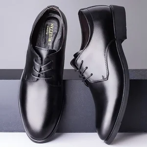 British Style Black Groom Derby Dress Lace-Up PU Shoes Business Casual Spring Solid Soft Sole Men’s