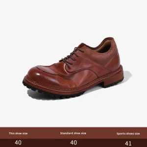 British Style Casual Toe Lace-Up Breathable Men’s Horsehide Genuine Leather Derby Shoes, Vintage Business Work, Autumn Winter