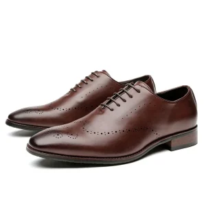 British Style Groom Wedding Shoes Brogue Business Formal Leather Derby Men’s Shoes