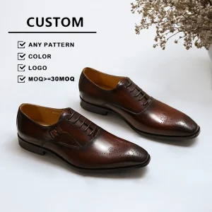 British Style Men’s Genuine Leather Oxford Shoes for Business Handmade Brogue Pattern for Formal Occasions