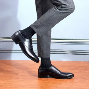 British Style Men’s Oxford Lace-Up Pointed Toe Flat Genuine Leather Solid Lining Office Formal Business Dress Shoes