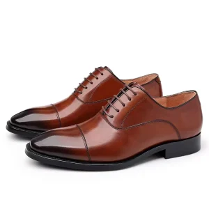 British Style Men’s Oxford Lace-up Genuine Leather Solid PU Lining Office Formal Business Dress Shoes