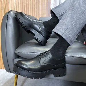 British Style Mens PU Leather Shoes Durable Thick Sole Waterproof Anti Slip Comfortable Casual Business Height Increasing Shoes