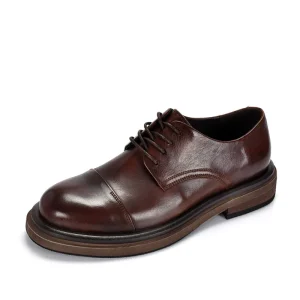 British Style Retro Handmade Casual Genuine Leather Lace-Up Durable Thick Sole Wedding Groom Business Formal Derby Shoes