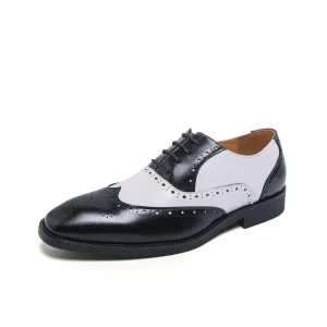 British-style Brogue Shoes Summer Black White Men’s Microfiber Lace-Up Formal Business Wedding Groom’s Large Size Heightening