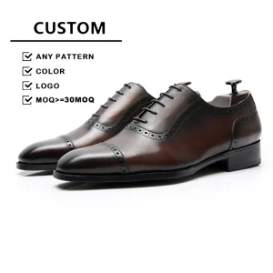British style Men’s Cowhide Brogue Wedding Shoes Cap toe Vintage Versatile for Office