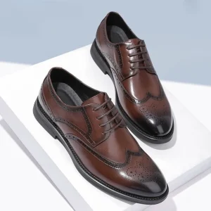 Brogue Carved Microfiber Lace-up Solid Breathable Business Formal Shoes British Korean Style Casual Groom Wedding Shoes