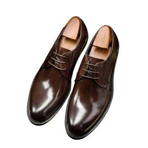 Brushed Craft Derby Lace Up Autumn Men’s Business Formal Leather Shoes New Korean Style Comfortable Exquisite Breathable