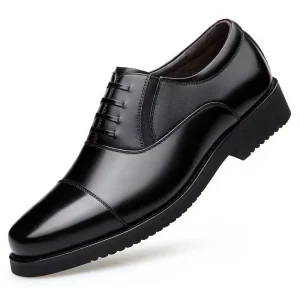 Business Casual Men’s Oxford Leather Shoes Lace-up Breathable Solid Office Summer Work Shoes Soft Sole Black All-match Trendy