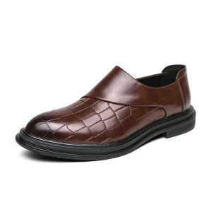 Business Dress Shoes Pure Color Zipper Slip-on Loafers Men’s Casual PU Leather Shoes