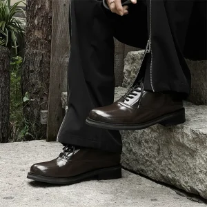 Business Elite Winter Derby Lace up Shoes Couple Leather Thick soled Men’s Women’s Fashionable British Dress Shoes 14643 Brown J