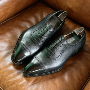 Business Formal Men’s Fashion Pointy Three-joint Carved Leather Shoes Goodyear French Wild Boar Leather Sole