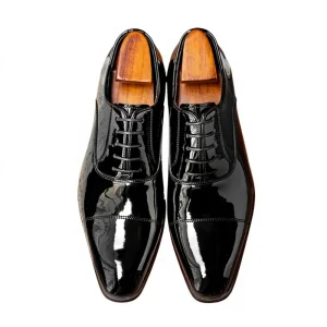 Business Lace up Solid Men’s Patent Leather Shoes Anti Slip Durable Comfortable Versatile Trendy Wedding Shoes