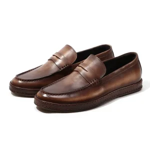 Business Man Loafer Casual Loafers Shoes Male Leather Shoes Genuine Leather Mens Loafers Brown Rubber