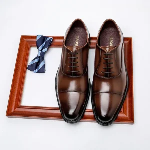 Business Men’s Oxford Dress Shoes with Genuine Leather British Button Closure Height Increase Anti Slip Feature for Spring