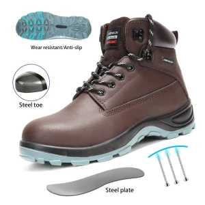 CE S3 SR Smooth Leather Anti-Smashing Anti-Puncture Anti-Static Safety Shoes with Steel Toe for Men and Women Work Boots