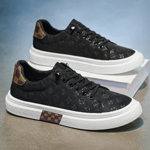 Canvas Men’s Shoes Summer Breathable Round Head Elastic Band Slip On Black Casual Trendy Work Shoes