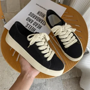 Canvas Vulcanized Shoes Men’s Basic Black Trendy Student Casual Board Shoes Breathable Thin Vintage Summer Korean-style