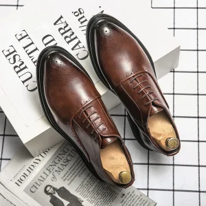Casual Genuine Leather Lace Up Oxfords Men’s Shoes Business Dress Work Groom Wedding Nightclub Anti Slip All Seasons Black
