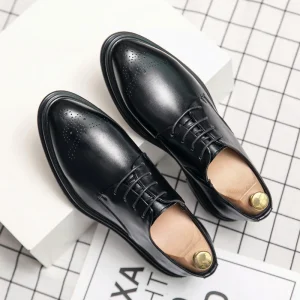 Casual Genuine Leather Lace-Up Oxfords Men’s Shoes Business Dress Work Groom Wedding Nightclub Anti-Slip All Seasons Black