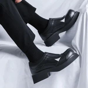 Casual Increase Color Matching Casual Oxford Shoes Slip on Men’s Shoes Spring Summer Black Men’s Leather Shoes