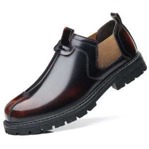 Casual Men’s British Work Boots Lace Up Breathable Comfort Vintage Leather Shoes Soft Face Big Head Office Career