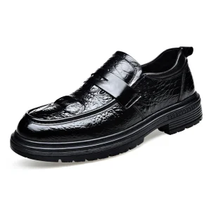 Casual Men’s Leather & Rubber Pointed Toe Slip On Shoes Autumn Comfort Office Business Oxford