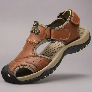 Casual Men’s Leather Sandals Brown Color European Sandals Mens Hiking Sandals