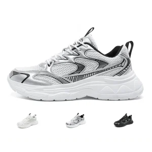 Casual White Men’s Sneakers Lightweight Breathable Mesh Upper Fashion Trend Sports Running Walking Shoes