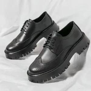 Casual ZIP Thick Fashion Business Men’s Mesh PU Height Increasing Soft Thick Bottom Wedding Dress Shoes