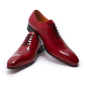 China Factory Men Leather Shoes Snakeskin Prints Lace Up Pointed Toe Dress Oxford Shoes for Men Office Wedding Party