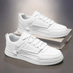Chunky White Artificial Leather Upper Lace Up Breathable Durable Casual Fashion Skateboard Shoes Men’s Large Size Rubber